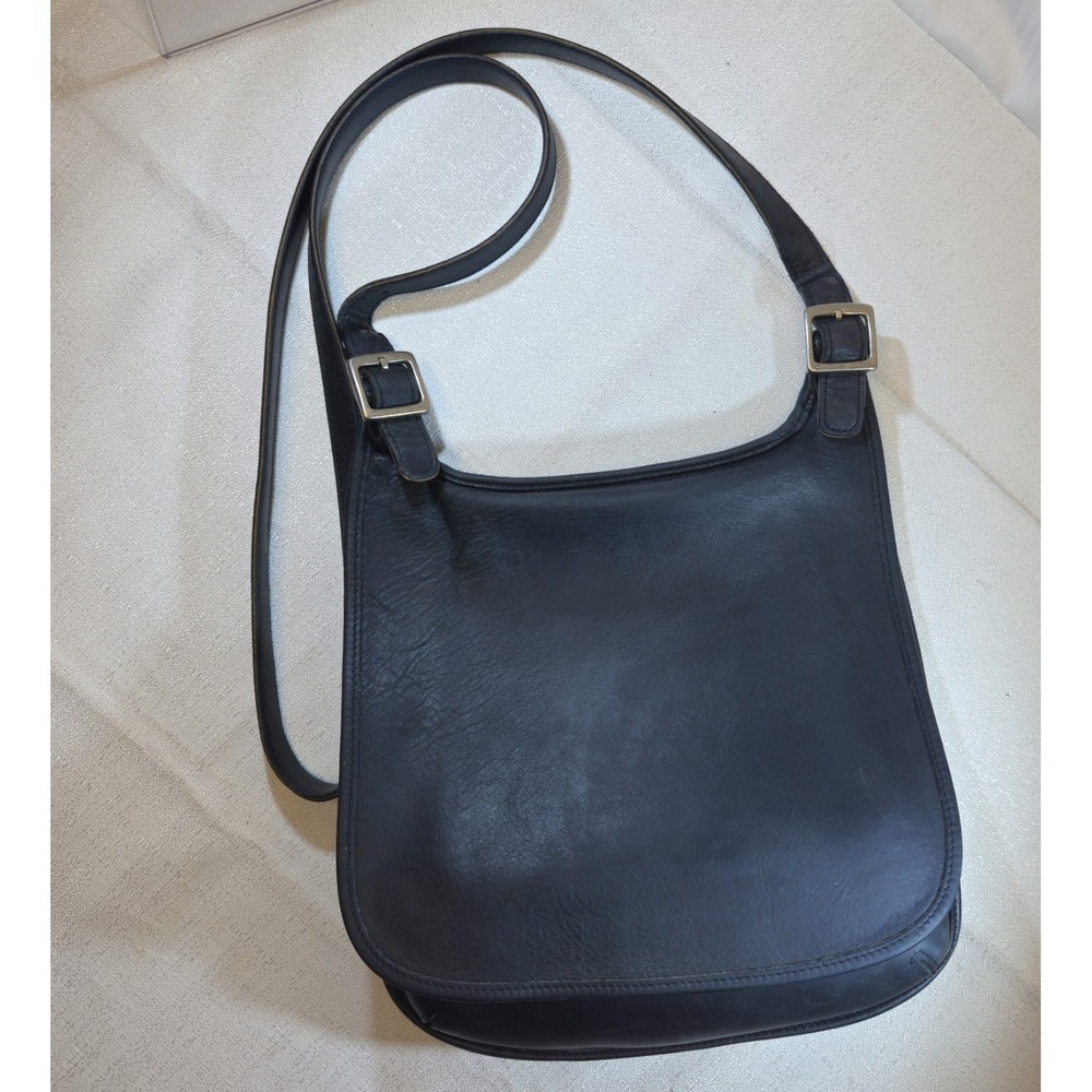 Vintage Y2K Coach 9135 Hippie Black Leather Small Flap Bag Slim Crossbody Purse